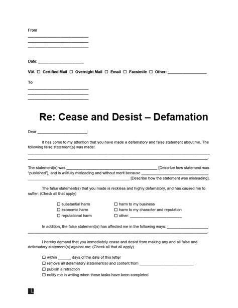 Cease And Desist Letter Template Defamation