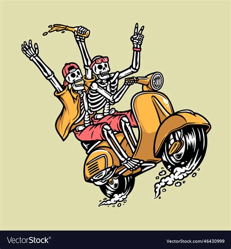 Skull Riding A Motorcycle While Having Fun Vector Image