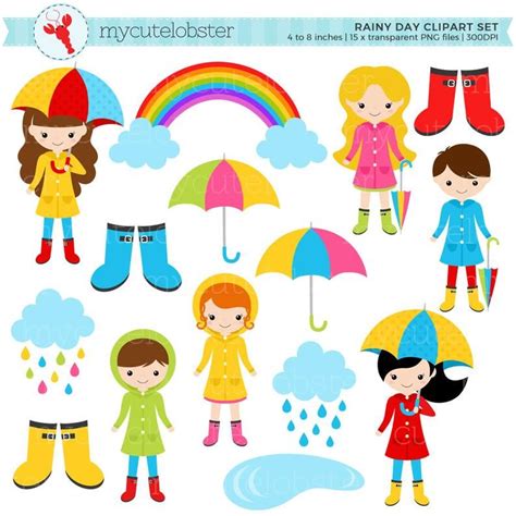 Rainy Day Character Clipart Set Clip Art Set Of Rain Etsy Juegos De
