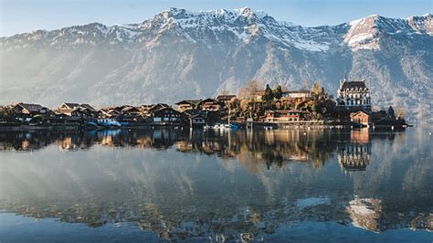 Hd Wallpaper Switzerland Geneva Alps Lake Fontain Sun Water