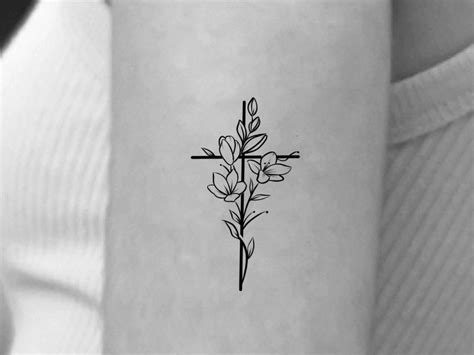 Cross Flower Temporary Tattoo Small Floral Cross Tattoo 1