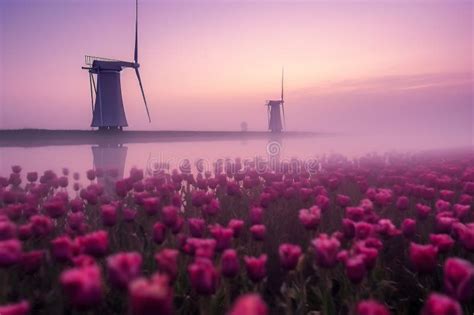 Traditional Netherlands Holland Dutch Scenery With Windmill Along A
