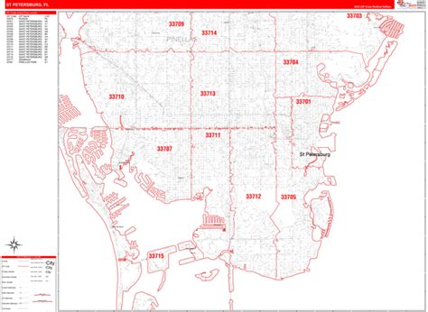 St Petersburg Florida 5 Digit Zip Code Maps Red Line
