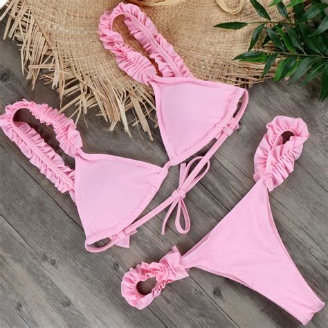 2018 sexy thong bikini pink micro brazilian bikinis swimsuit beach bandage push up swimwear