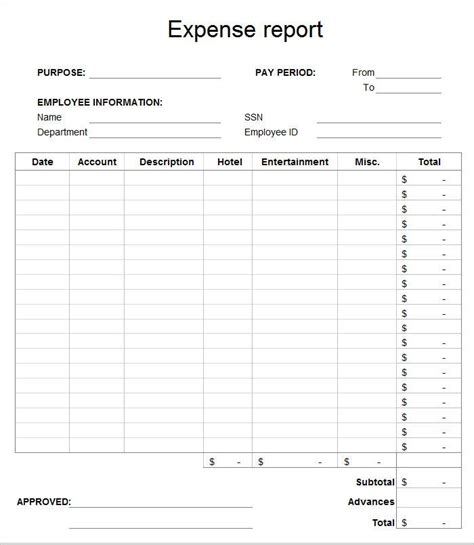Expense Report Template Free Printable