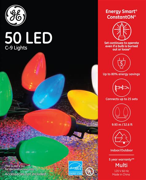 00122 Ge Energy Smart® Led C 9 Lights 50ct Multi Holiday Lighting