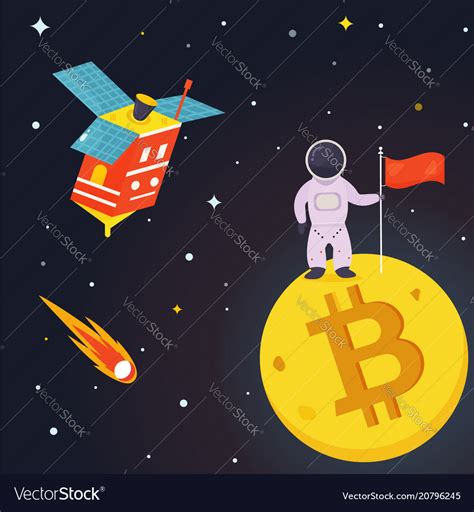 Banner With Spaceman On Bitcoin Moon Royalty Free Vector