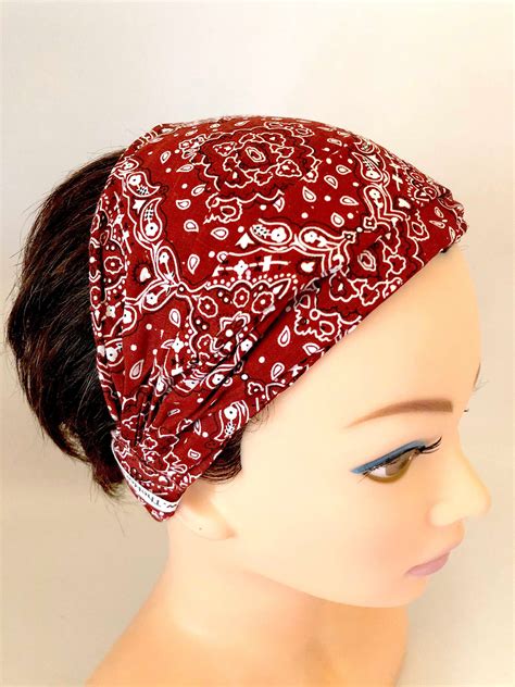 Red Paisley Bandana Headband Elastic Headband Headband Boho Chic