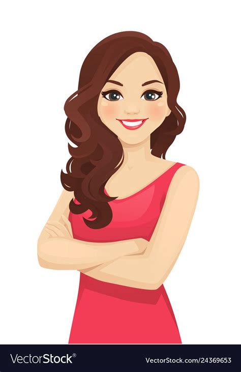 portrait of smiling beatiful woman with curly hairstyle and arms crossed isolated vector