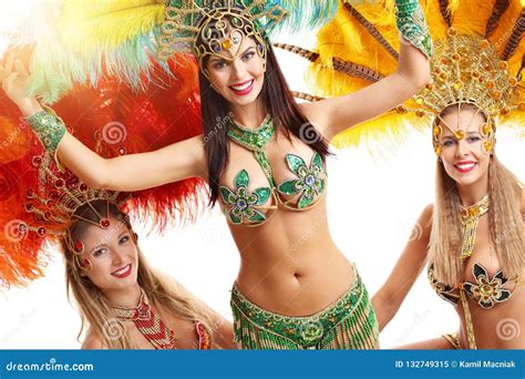 Brazilian Women Dancing Samba Over White Background Stock Image Image Of Person Party