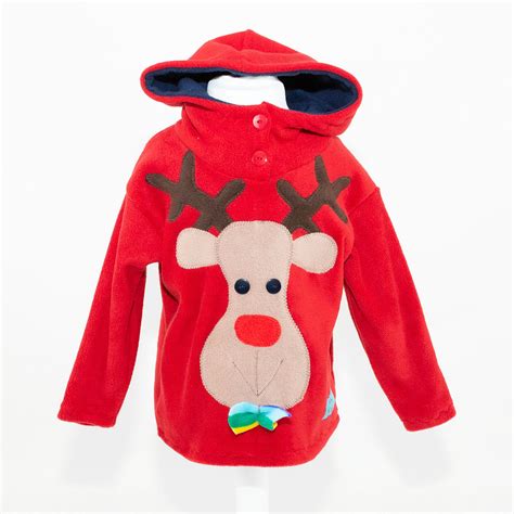 Childrens Christmas Red Reindeer Hooded Top