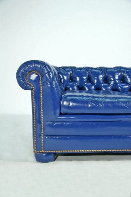 Bright Blue Leather Chesterfield Sectional Sofa With Ottoman At 1stdibs
