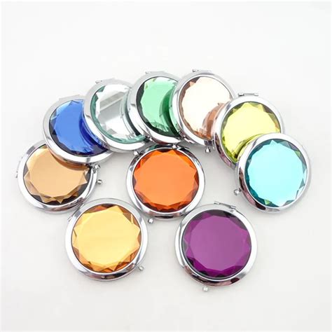 50 Pcslot 7cm Folding Compact Mirror With Crystal Metal Pocket Mirror For Wedding T Portable