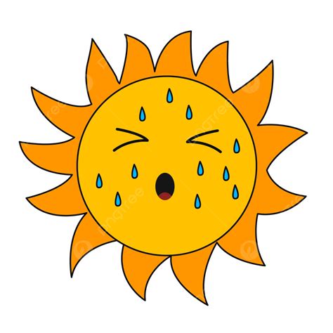 Cartoon Hot Sun With Sweat Vector Hot Sun Hot Sweat Png And Vector