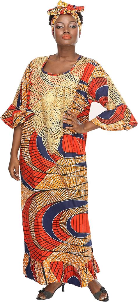 African Village Womens Dress Printed 70s Hippie Maxi