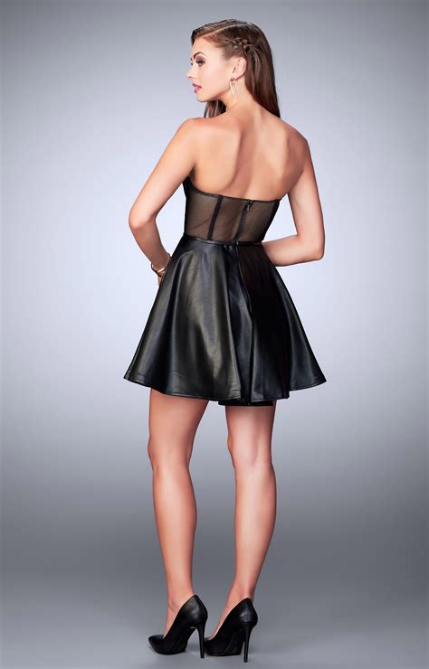 La Femme 23871 Short Leather Strapless Dress Prom Dress