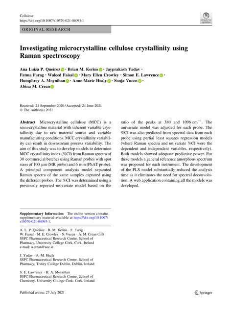 Pdf Investigating Microcrystalline Cellulose Crystallinity Using