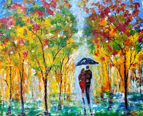 Karen Tarlton Original Oil Painting Autumn Rain Couple