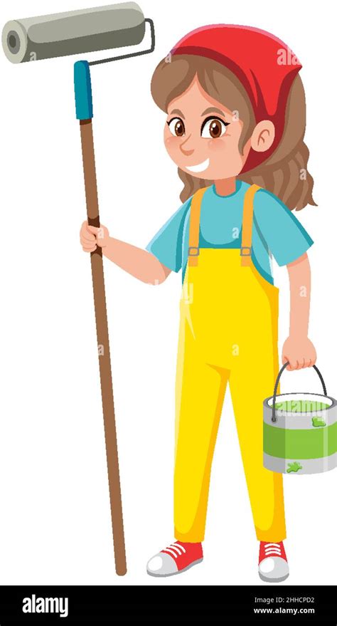 A Female Painter Cartoon Character On White Background Illustration