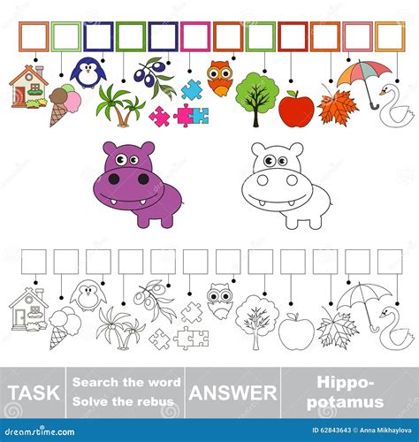 Vector Game. Find Hidden Word Hippo. Search the Word. Stock Vector