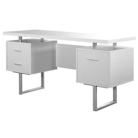 Monarch 60 Computer Desk In White Silver Metal Cymax Business