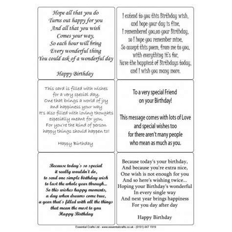 Peel Off Birthday Verses 1 Sticky Verses For Handmade Cards And Crafts