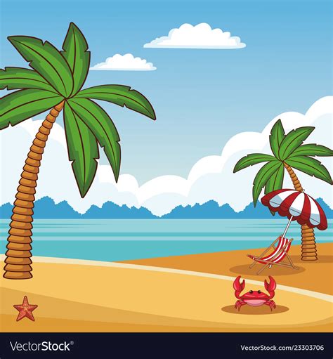 Beach Scenery Cartoon Royalty Free Vector Image