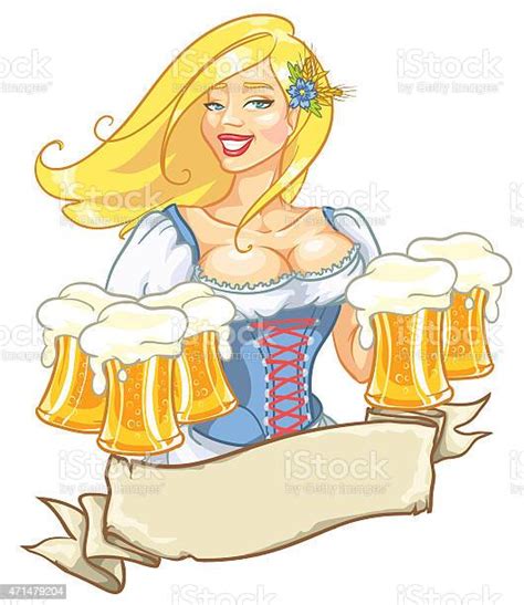 Pretty Pin Up Girl With Beer Mugs Stock Illustration Download Image Now 2015