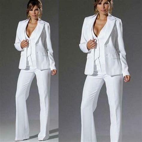 Women Ladies Fashion White Business Office Tuxedos 3 Piece Formal Work