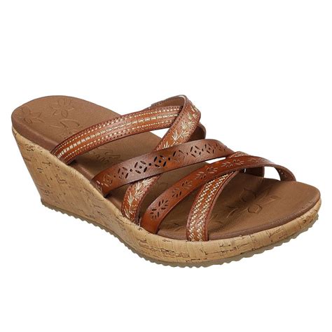 Skechers Womens Embroidered Multi Strap Wedge Slide Wedge Sandals