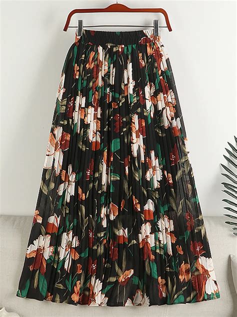 TIGENA Floral Print Pleated Skirt For Women 2024 Spring Summer Vintage