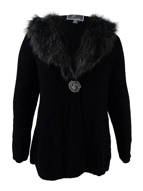 plus size faux fur trim cardigan deep black co186x4ky8k clothes fashion clothes women