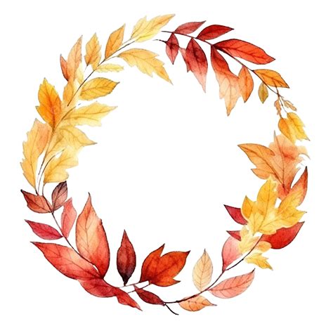 Watercolor Autumn Fall Leaves Wreath Frame Frame Wreath Orange Png