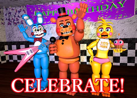 Fnaf 2 Celebrate Poster Updated By Thecosmicmonitor On Deviantart