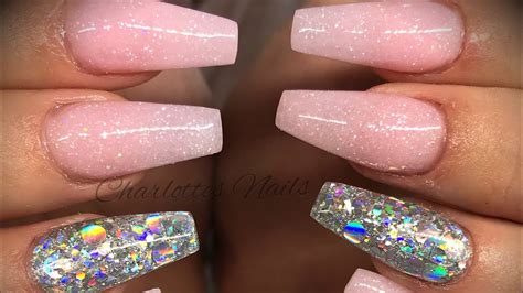 Acrylic Nails Pink And Silver Design Youtube