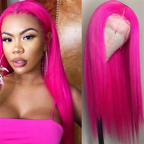 Custom Hot Pink Long Silky Straight 360 Full Lace Front Human Remy Hair Wig Abyhair