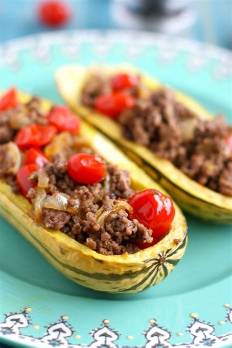 Delicata Squash Stuffed With Ground Turkey Tomatoes And Onions An
