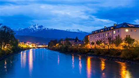Image Austria Innsbruck Mountains Sky River Night Time 1920x1080
