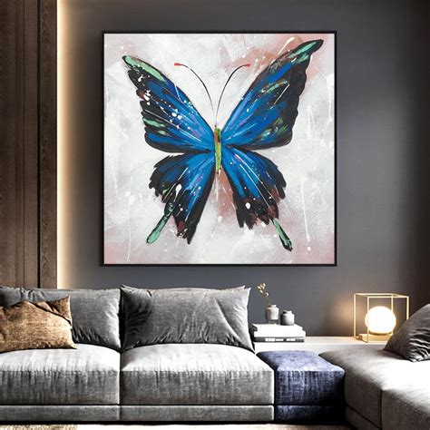 Abstract Handmade Blue Butterfly Oil Painting On Canvas 100 Etsy
