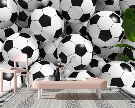 3d Footballs Soccer Self Adhesive Boys Bedroom Wall Murals Wallpaper
