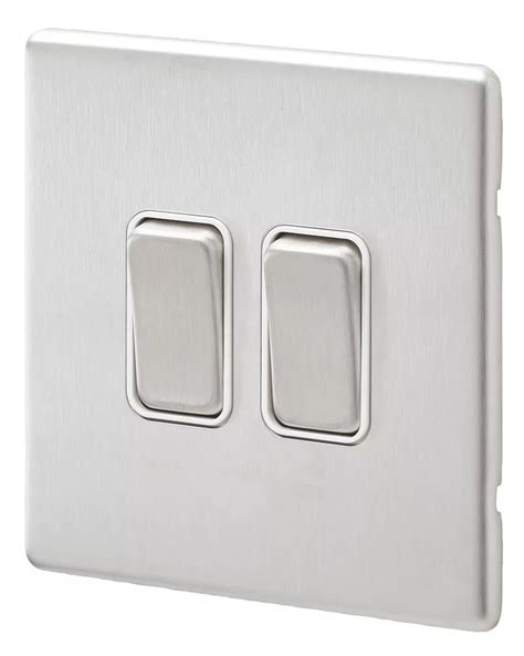 Mk Aspect 20ax 2 Gang 2 Way Switch Brushed Stainless Steel With White