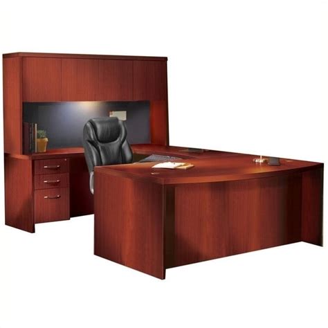 Mayline Aberdeen Typical At4 U Shaped Desk With Hutch In Cherry