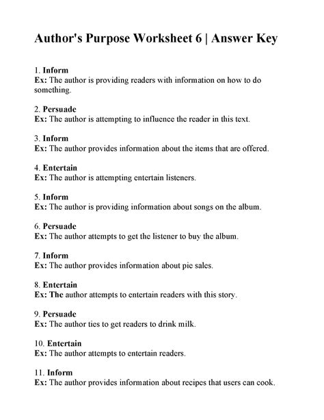 Authors Purpose Worksheet 6 Reading Activity