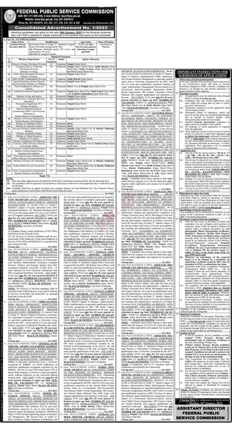 Federal Public Service Commission Fpsc Islamabad Job 2023 2024 Job