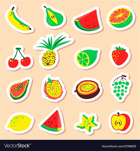 Tropical Exotic Fruits Stickers Set Cute Fresh Vector Image
