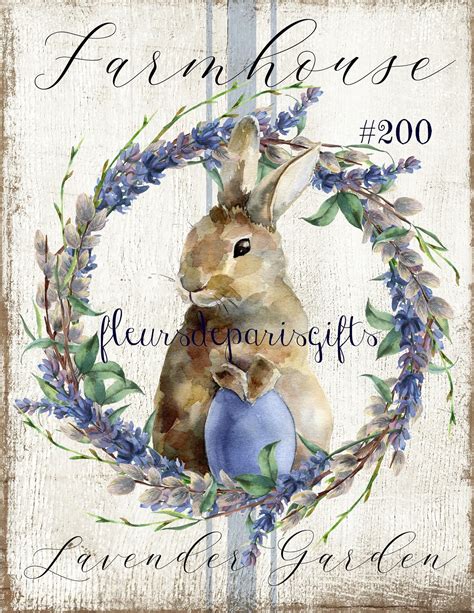 Shabby Chic Vintage Easter Bunny Lavender Wreath Print On Etsy Vintage Easter Cards