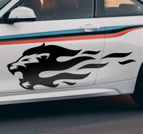 Lion With Fire Flames Car Decal Tenstickers