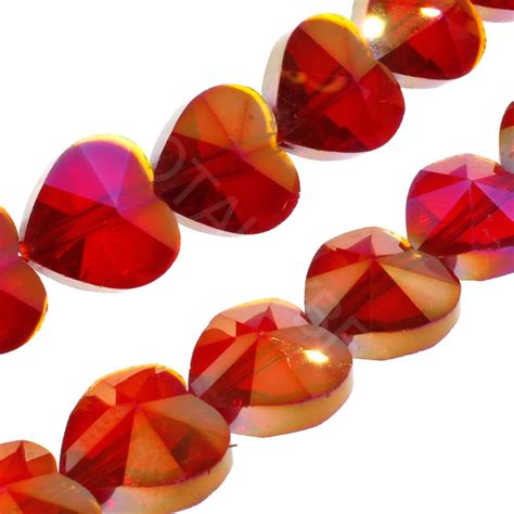 Crystal Heart Beads 10mm 25pcs Red Ab