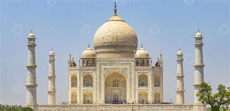 Taj Mahal Panorama In Agra India With Amazing Symmetrical Gardens