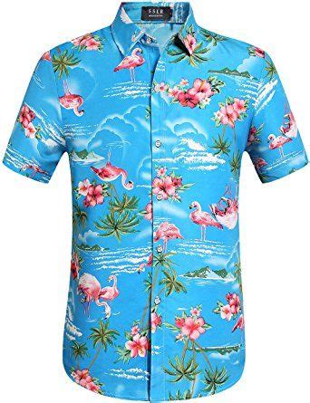 Sslr Men S Flowers Flamingos Casual Aloha Hawaiian Shirt Mens Hawaiian Shirts Shirts Blue Casual